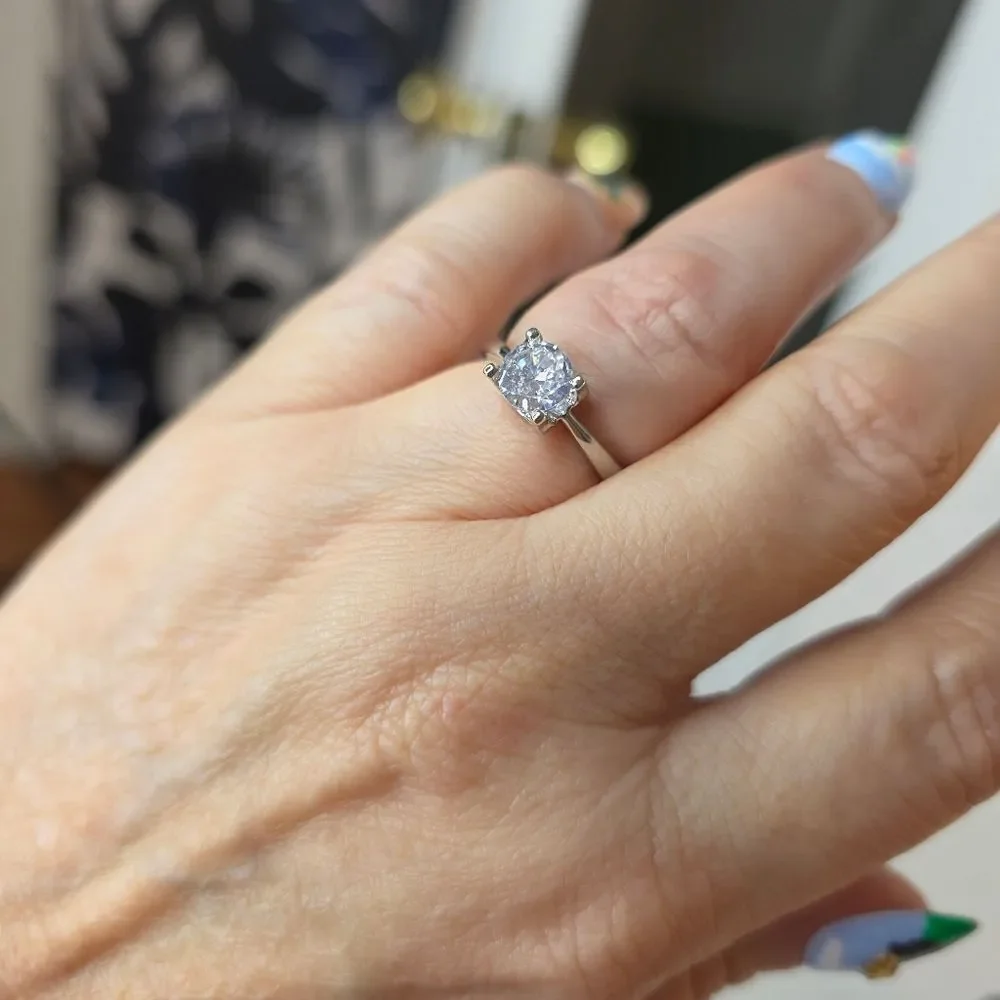 .925 Sterling Silver Solitaire Round AAA CZ Adjustible Ring 6-8